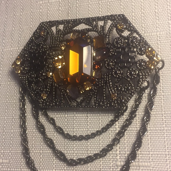 Lia Sophia Silver & Amber Crystals Brooch - Picture 2 of 8